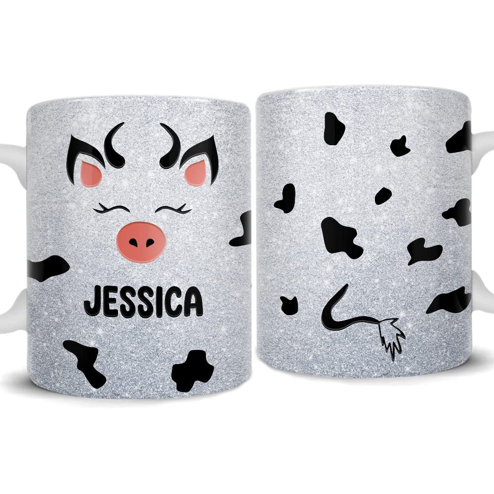 Personalized Mug For Cow Lover Glitter Drawing