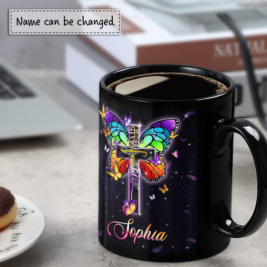 Personalized Mug For Grandma Joyful And Blessed Butterfly Cross