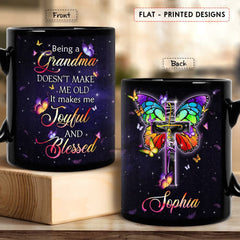 Personalized Mug For Grandma Joyful And Blessed Butterfly Cross