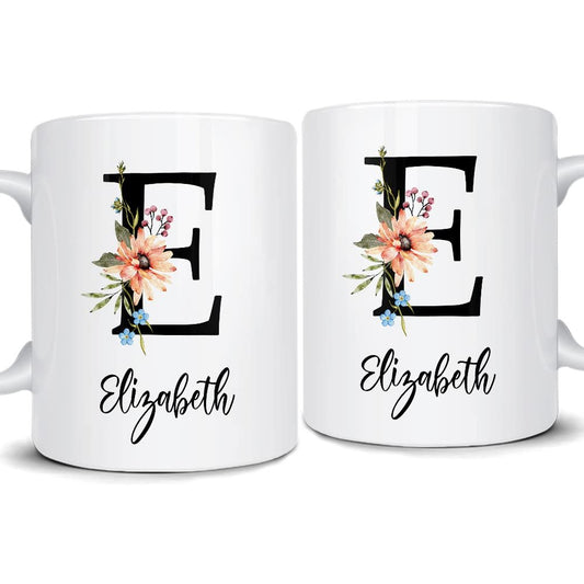 Personalized Mug Monogram Custom Name Flowers Mug