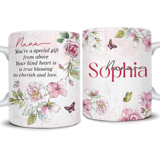 Personalized Nana Mug With Flower And Buttedly Painting