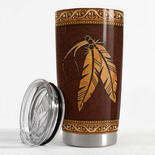 Personalized Native American Style Tumbler Leather Drawing Best Gift