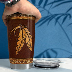 Personalized Native American Style Tumbler Leather Drawing Best Gift