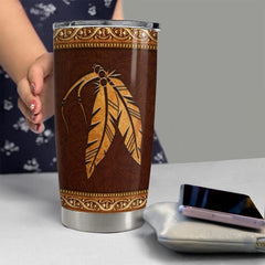 Personalized Native American Style Tumbler Leather Drawing Best Gift