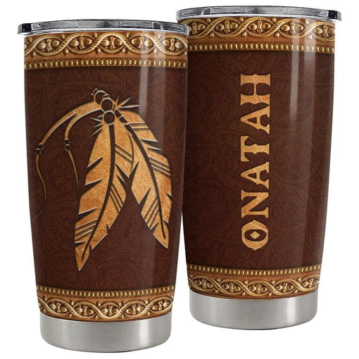 Personalized Native American Style Tumbler Leather Drawing Best Gift