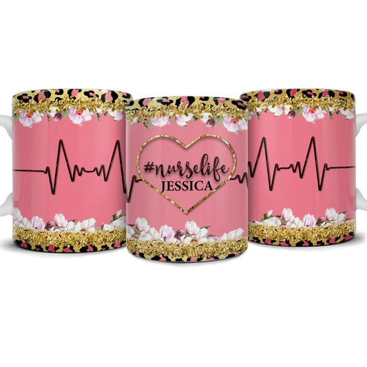 Personalized Nurse Mug Heartbeat Custom Name