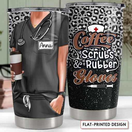 Personalized Nurse Scrub Tumbler With Customize Name Leopard Pattern