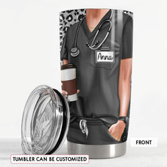 Personalized Nurse Scrub Tumbler With Customize Name Leopard Pattern