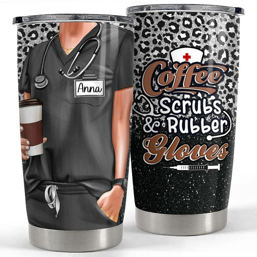 Personalized Nurse Scrub Tumbler With Customize Name Leopard Pattern