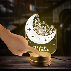 Personalized Nursery Night Light Moon 3D Led With Custom Name