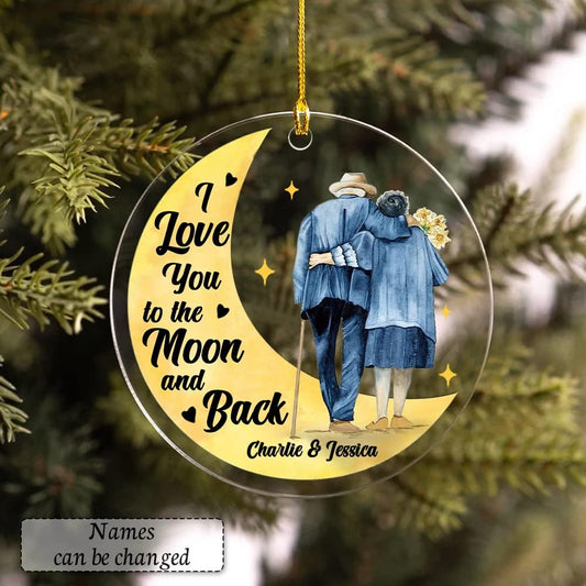 Personalized Old Couple Ornament Christmas Moon And Back