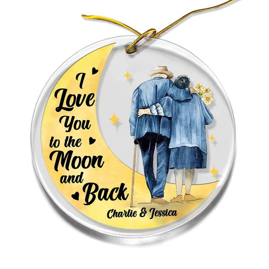Personalized Old Couple Ornament Christmas Moon And Back