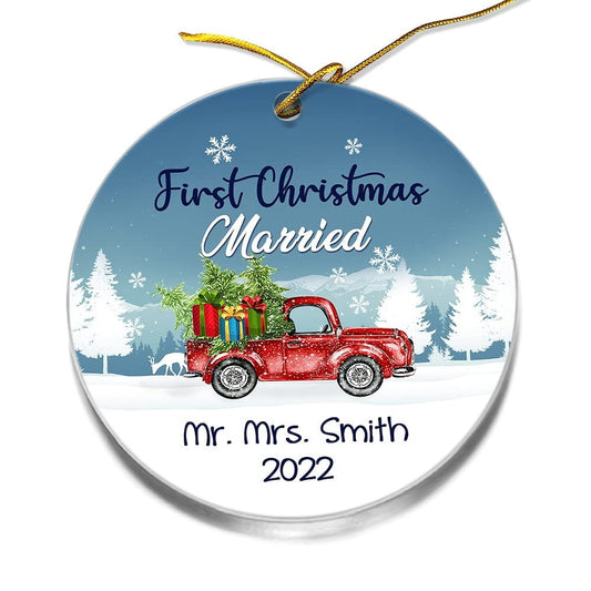 Personalized Ornament First Christmas Just Married Red Truck