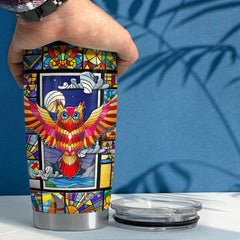 Personalized Owl Tumbler Customize With Name Stained Glass Drawing