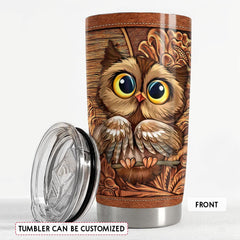 Personalized Owl Tumbler Engraved Drawing Style