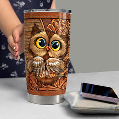 Personalized Owl Tumbler Engraved Drawing Style