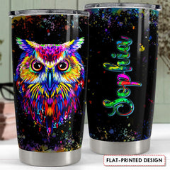 Personalized Owl Tumbler Watercolor Drawing Style