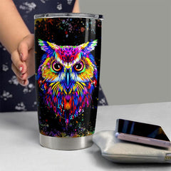 Personalized Owl Tumbler Watercolor Drawing Style
