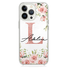 Personalized Phone Case Monogram Initial Floral Glitter