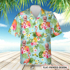 Personalized Photo Hawaiian Shirt Custom Face Flamingo Art