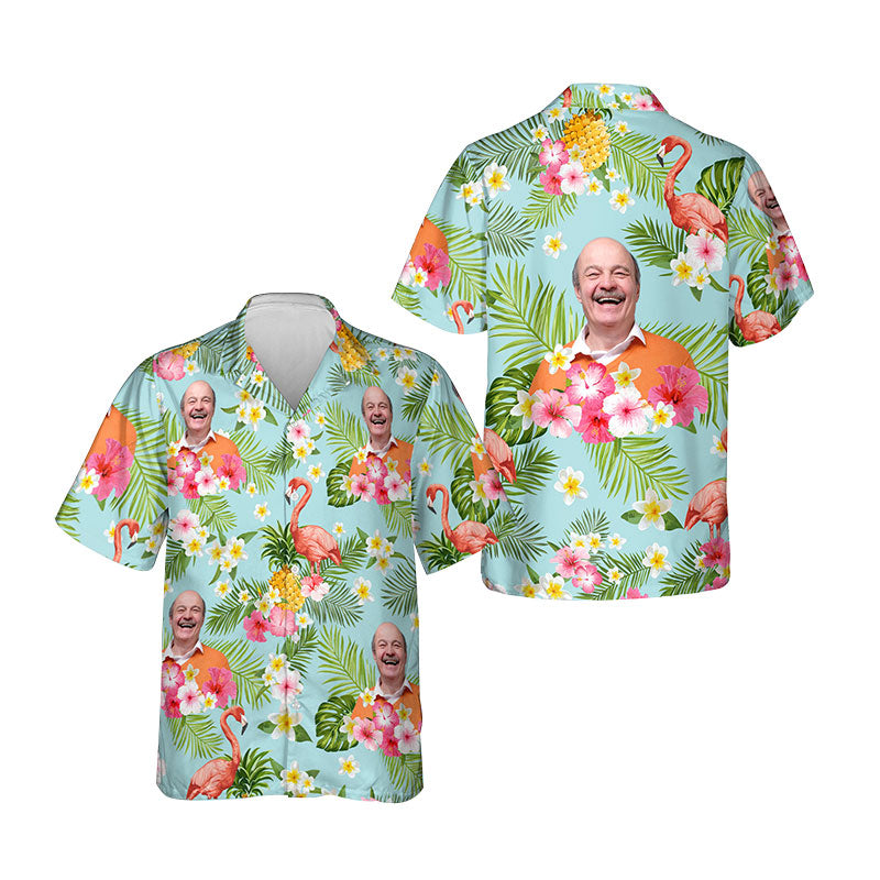 Personalized Photo Hawaiian Shirt Custom Face Flamingo Art