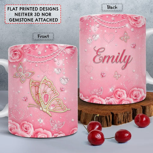 Personalized Pink Butterfly Rose Art Mug