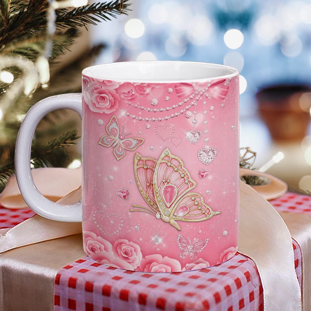 Personalized Pink Butterfly Rose Art Mug