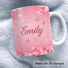 Personalized Pink Butterfly Rose Art Mug