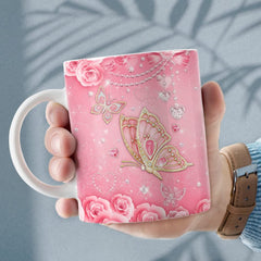 Personalized Pink Butterfly Rose Art Mug