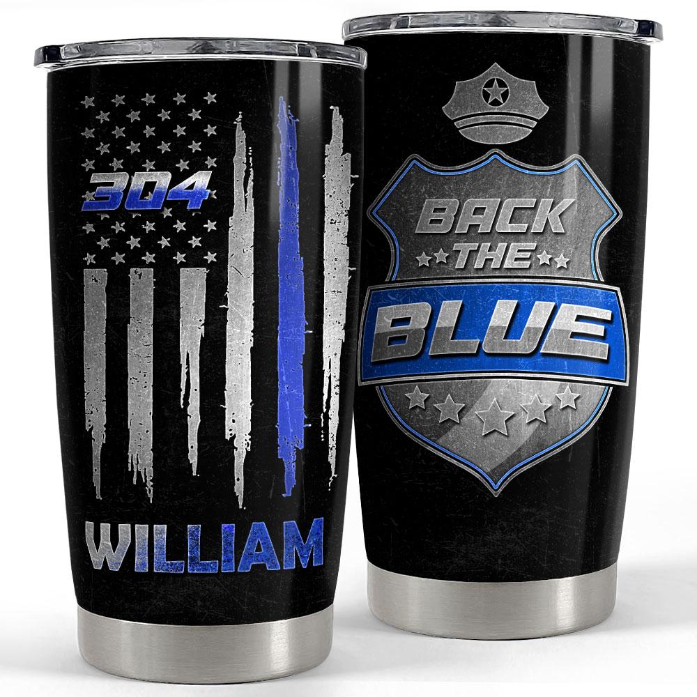 Personalized Police Tumbler American Flag Back The Blue