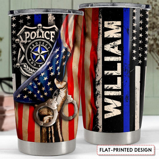 Personalized Police Tumbler With Customize Name American Flag
