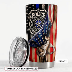 Personalized Police Tumbler With Customize Name American Flag