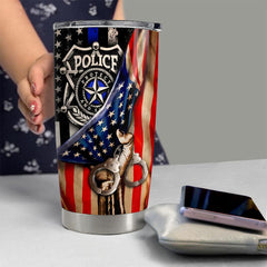 Personalized Police Tumbler With Customize Name American Flag