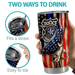 Personalized Police Tumbler With Customize Name American Flag