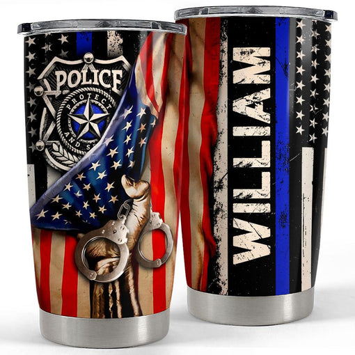 Personalized Police Tumbler With Customize Name American Flag