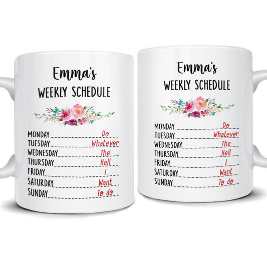 Personalized Retirement Mug "Weekly Schedule For Coworker" is a practical retirement gift.