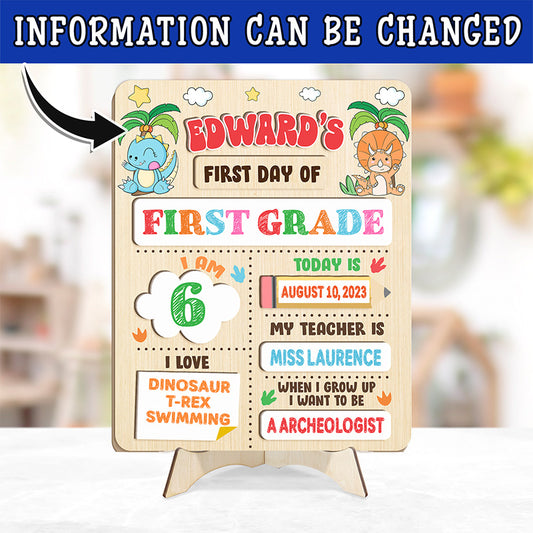 Personalized School Sign First Day Of First Grade Cute Dinosaur