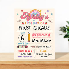 Personalized School Sign First Day Of First Grade Drawing Style