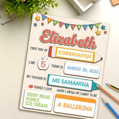 Personalized School Sign First Day Of Kindergarten Introduction Board