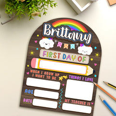 Personalized School Sign First Day Of Second Grade Rainbow Art