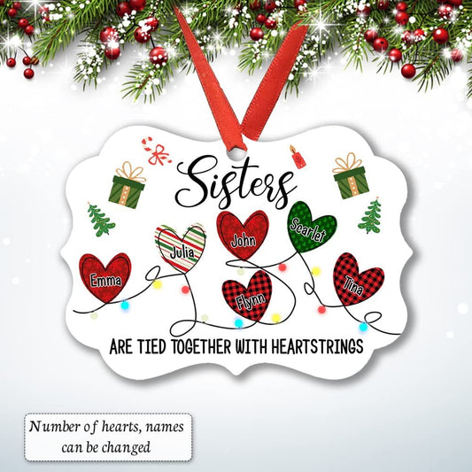 Personalized Sisters Ornament Christmas Together Heartstrings