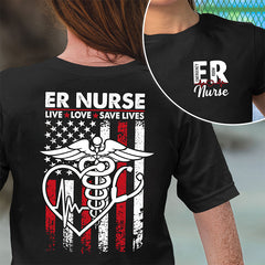 Personalized T-Shirt ER Nurse With America Flag Art