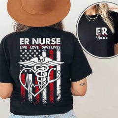 Personalized T-Shirt ER Nurse With America Flag Art