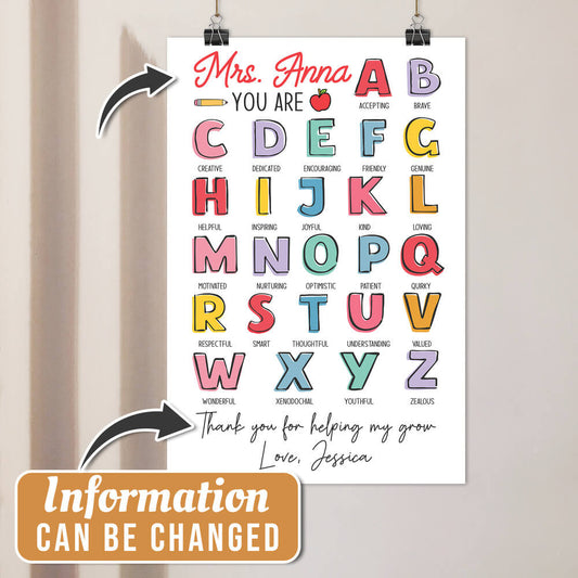 Personalized Teacher Alphabet Nursery Print Poster