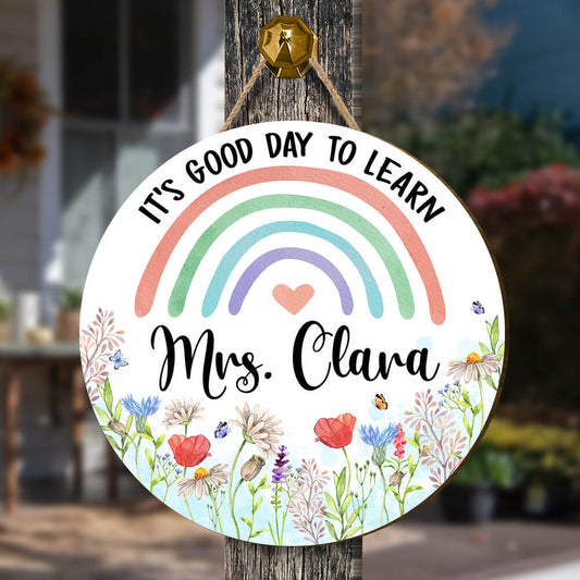 Personalized Teacher Custom Shape Wood Sign Floral Art