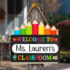 Personalized Teacher Door Sign Welcome To Classroom Rainbow