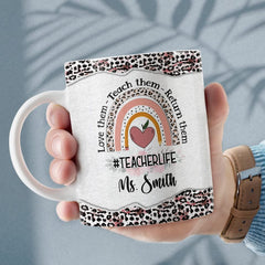 Personalized Teacher Mug Rainbow Leopard It Takes A Big Heart