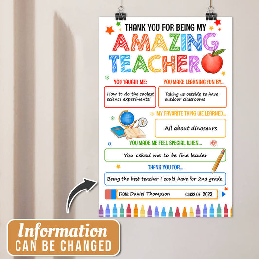 Personalized Teacher Poster Amazing Thank You Print