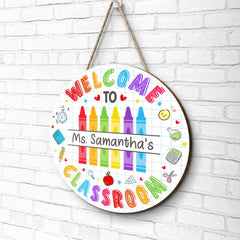 Personalized Teacher Round Door Sign Welcome To Classroom