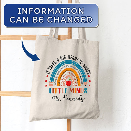 Personalized Teacher Tote Bag Little Minds With Rainbow Art